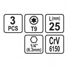65491 STHOR Set 3 biti profil Torx T9, prindere he..